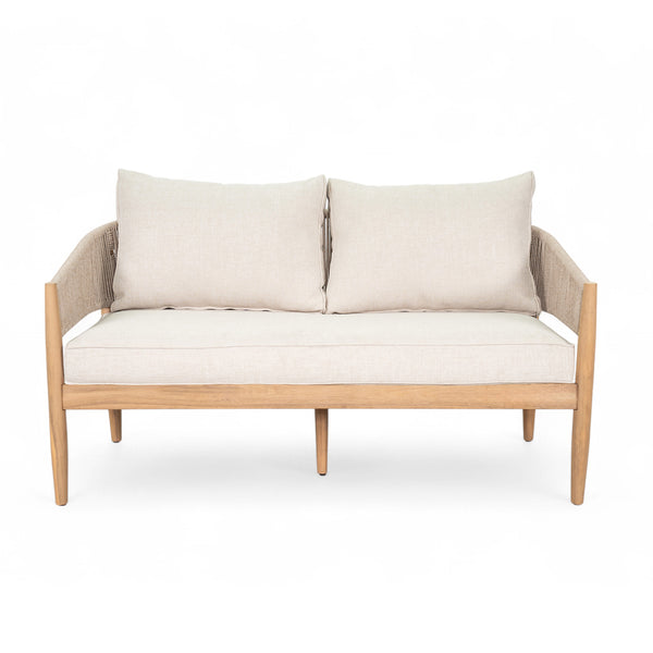 English Elm Christopher Knight Home® - Verona Outdoor Acacia Wood Loveseat With Beige Cushion, Handwoven Rope Detail For Stylish Comfort N775P309257A