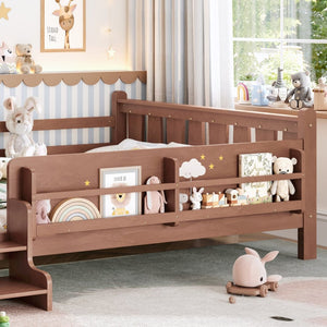 English Elm Queen Bunk Bed with Trundle Solid Pine Kids Car Themed Frame Built-in Bookshelf Natural W1580S00537