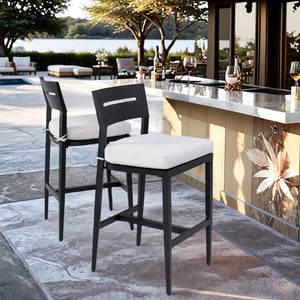 English Elm Modern 2Pc Bar Stools Set - Stylish Aluminum Patio Chairs With Ergonomic Design & Sunbrella Cushions W1886P300268