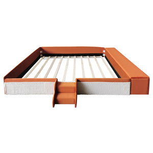 English Elm King Velvet Kids Platform Bed with Padded Guardrails Staircase and Storage Ottoman Brown+White SF000204AAD