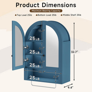 English Elm Wall Mounted Arched Cabinet Tempered Glass Doors Led Lighting Adjustable Shelves Bathroom Turquoise T3210P471558