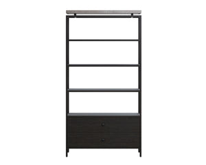 Sunpan Norwood Bookcase: Modern Concrete & Pine Wood Design with Black Metal Frame for Stylish Storage Solutions