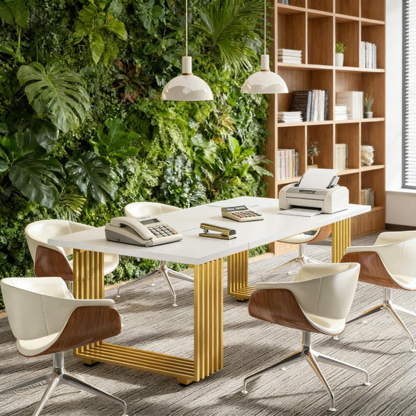 English Elm Industrial Executive Wood Desk with Rustic Brown Veneer for Home Office Workspaces T3971P450503