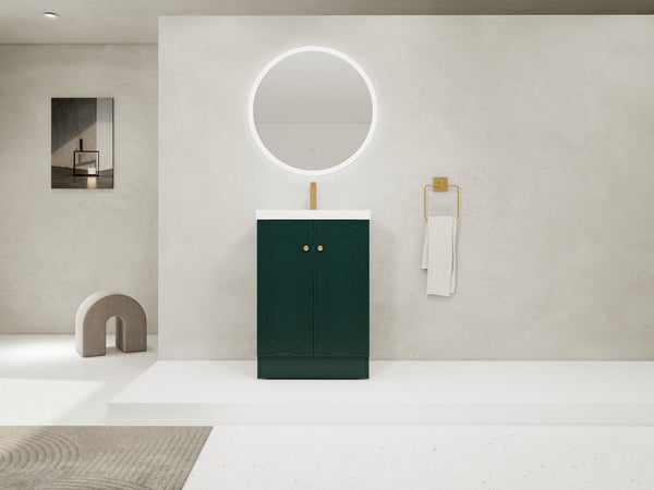 English Elm 24" Freestanding Bathroom Vanity with Resin Integrated Sink, Soft-Close Doors, Adjustable Shelf, Durable Plywood Finish Dark Green W999S00270