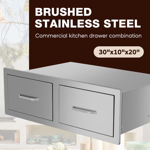 English Elm Double Drawer Stainless Steel Outdoor Kitchen Cabinet for Built-in Courtyard Storage W3167P303260
