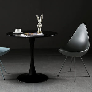 English Elm Modern Round Dining Table Black, 31.5" MDF Top with Cylindrical Metal Base, Compact Durable Design W2641P238037