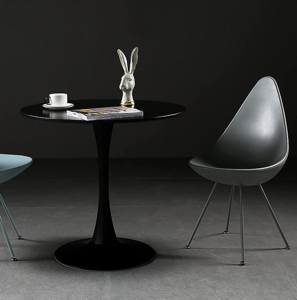 English Elm Modern Round Dining Table Black, 31.5" MDF Top with Cylindrical Metal Base, Compact Durable Design W2641P238037