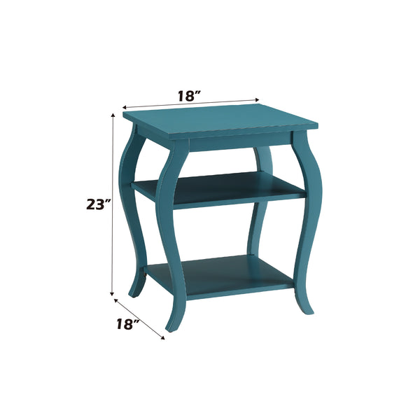 English Elm Becci Teal Finish Accent Table with 2 Open Shelves, Wooden Cabriole & Square Legs, Durable MDF Top B2726P277919