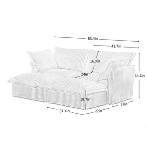 English Elm Slipcovered 2-Seater Sofa With 2 Ottomans - Versatile Sleeper, Soft Corduroy In Camel For Cozy Living W3041S00139-GIGA