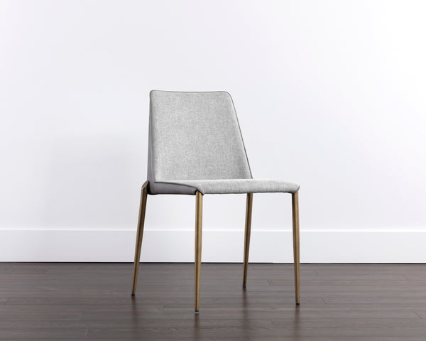 Sunpan Renee Stackable Dining Chair Set of 2 - Modern Minimalist Design with Antique Brass Legs for Urban Spaces Belfast Heather Grey / Bravo Metal