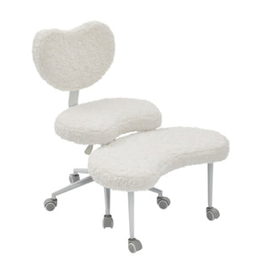 English Elm Artificial Rabbit Hair Cross Legged Desk Chair with Lumbar Support and Swivel Footrest Beige W1143P403571
