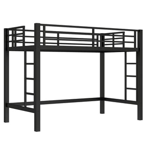 English Elm Twin Metal Loft Bed Twin XL Black - Sturdy Minimalist Bunk with Ladder, Guardrails & Underbed Storage Space W1580P370677