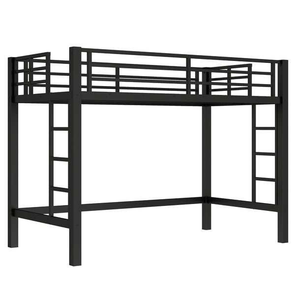 English Elm Twin Metal Loft Bed Twin XL Black - Sturdy Minimalist Bunk with Ladder, Guardrails & Underbed Storage Space W1580P370677