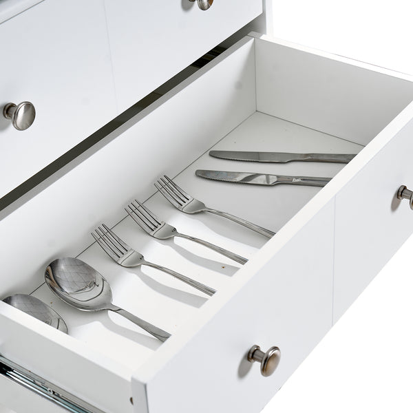 English Elm 67" Tall Pantry Cabinet with Glass Doors & Drawer, 67" White MDF Tall Kitchen Storage Cupboard W3417P321849