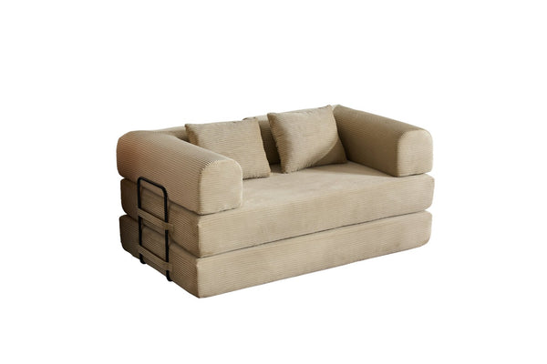 English Elm 59'' Corduroy Convertible Floor Sofa Sleeper with Bolster Pillow for Small Spaces Beige W3434P406618