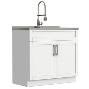 English Elm Hennessy Shaker Cabinet Utility Sink Stainless Steel Basin Laundry Room Setup B136P427215
