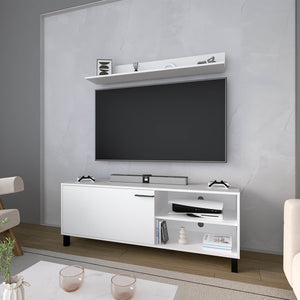 English Elm FM Bitter Springs TV Stand 65" Melamine Media Console with Open Shelves, Scratch-Resistant Modern Design White 60 L x 21 W x 5 H B128P301381