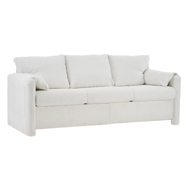 English Elm 004-Modern Plush 3-Seater Chenille Sofa 77" — Deep Seat, High-Density Foam, 750LB Capacity, Ivory White W2636P232362