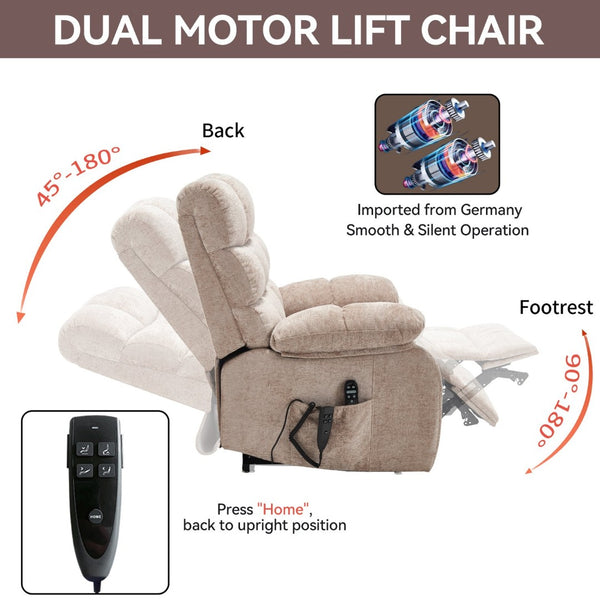 English Elm Lift Power Recliner Chenille Chair Dual Motor Massage Heat 350 Lb Capacity Living Room Beige W3224P288641