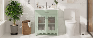 English Elm Christopher Knight Home® - 30 Inch Bathroom Vanity With Tempered Glass Doors, Soft-Close, Modern Green Cabinet & Ceramic Sink N817P299499G