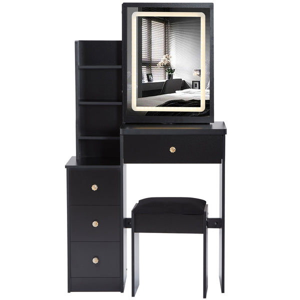 English Elm 29.2" Compact Vanity Set With Led Mirror, Cushioned Stool & Ample Storage For Small Spaces W936P202365
