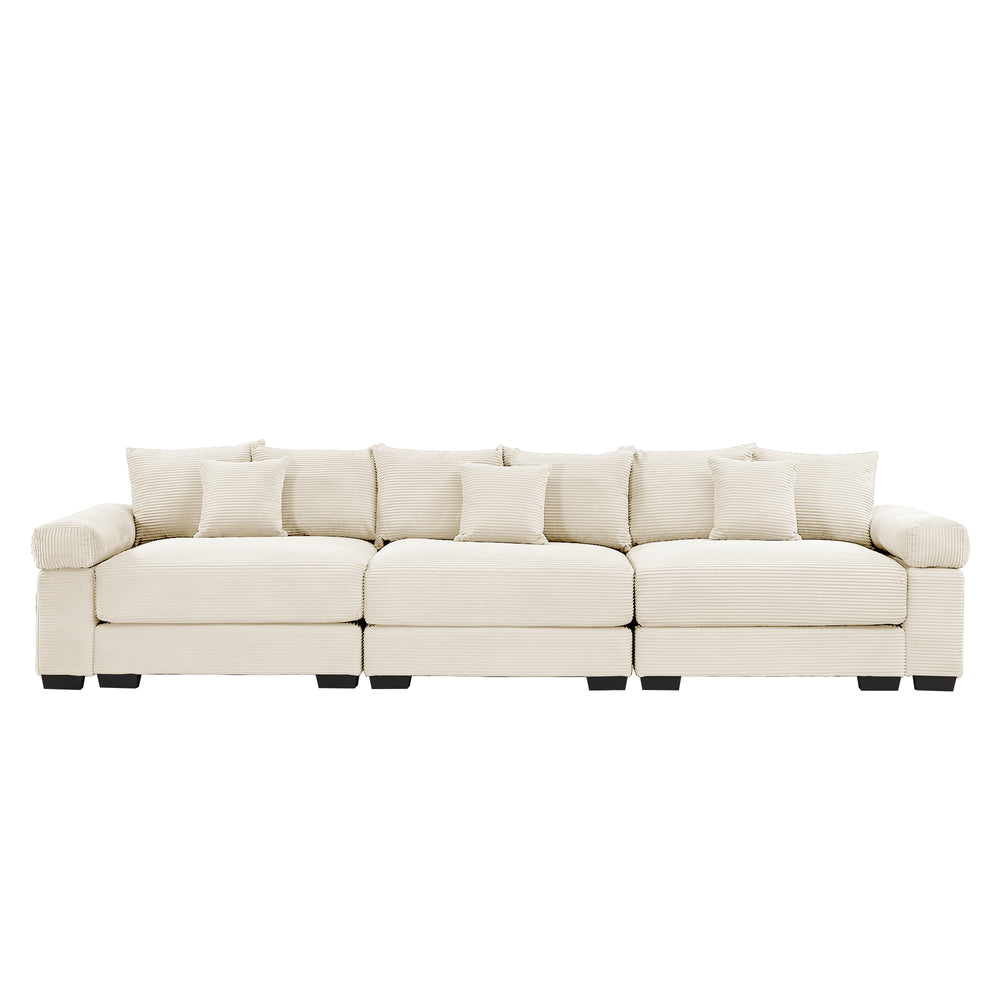 English Elm 130" Oversized Cloud Modular Sectional Couch Cream — Premium Corduroy, Deep Seating, Ergonomic Backrest, Modular Flexibility, Durable Wood Frame W714S01287
