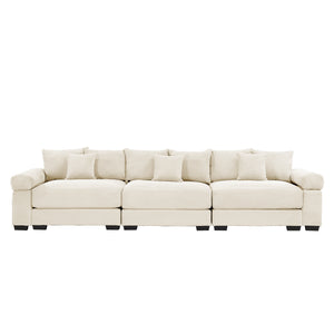 English Elm 130" Oversized Cloud Modular Sectional Couch Cream — Premium Corduroy, Deep Seating, Ergonomic Backrest, Modular Flexibility, Durable Wood Frame W714S01287