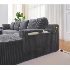 English Elm U-shaped Corduroy Cloud Sectional Sofa with Pocket Springs and Modular Living Room Seating Dark Gray W3366S00002