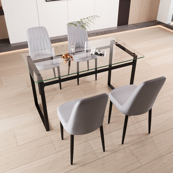 English Elm 51" Modern 5-Piece Glass Dining Set – Sleek Table With Black Metal Legs & Cushioned Pu Chairs For 4 W2189S00250