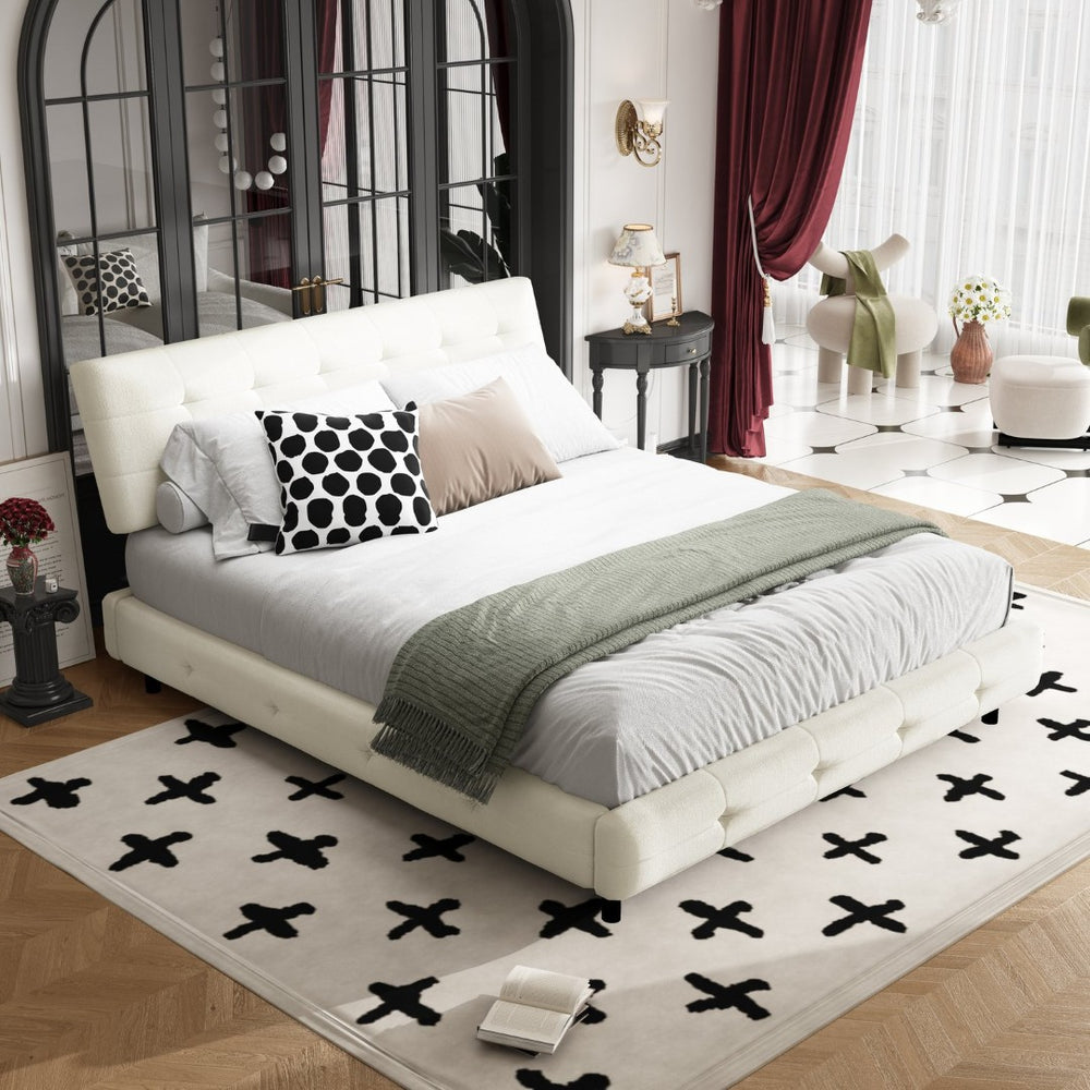 English Elm Queen Size Bed Frame With Tufted Ultra-Soft Cloud Pillow Headboard - Chic Chenille Platform Design W1885S00206-GIGA