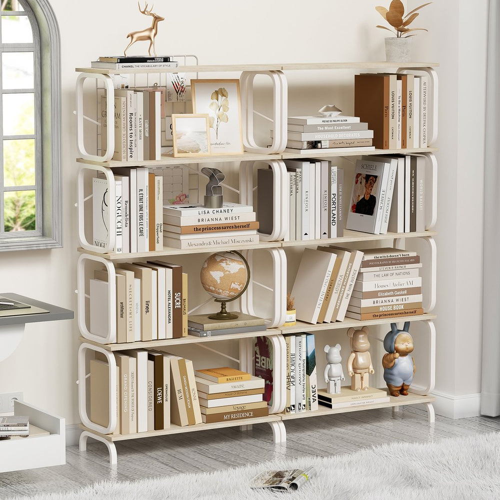 English Elm 5 Tier Large Book Shelf Vintage Industrial White Metal Frame – Sturdy 450lb Capacity, Waterproof MDF Panels W2699P223205