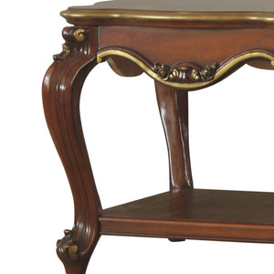 English Elm Honey Oak Scalloped Top End Table with Queen Anne Legs and Bottom Shelf — Classic Wood Veneer Accent B062P209105