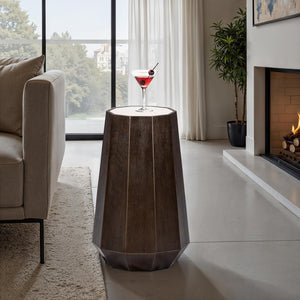 English Elm Transitional Martini Table With Quartz Stone Top - Trestle Base In Dark Walnut For Modern Living Spaces B2741P404281-GIGA