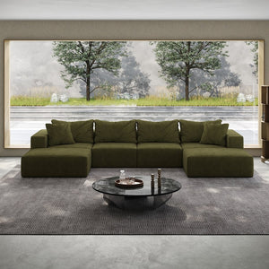 English Elm Oversized sponge cloud sofa modular 162" L-shaped sectional with chenille upholstery and 6 pillows, no-assembly comfort Green W834S00392