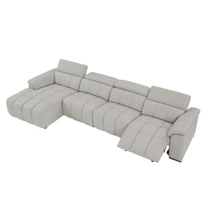 English Elm 4 Seat Genuine Leather Power Reclining Sofa Wall Hugger L Shaped Living Room Couch W2582S00177