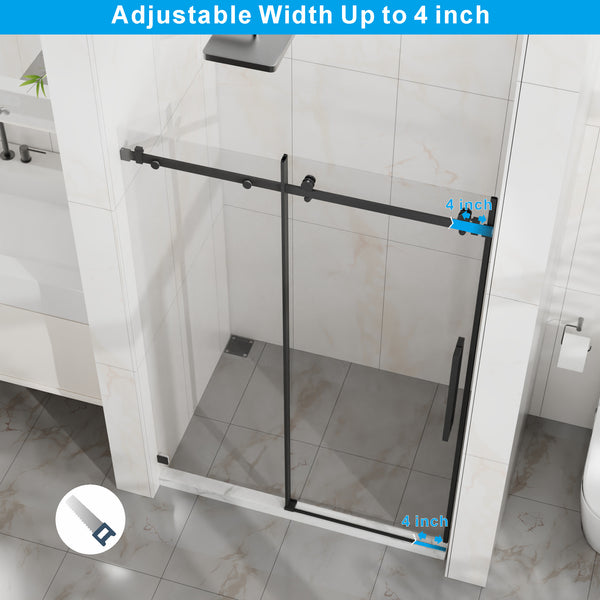English Elm Goodyo 48" W X 72" H Modern Sliding Shower Door - Frameless Clear Glass, Easy-Clean Coating, Matte Black Hardware D163118741