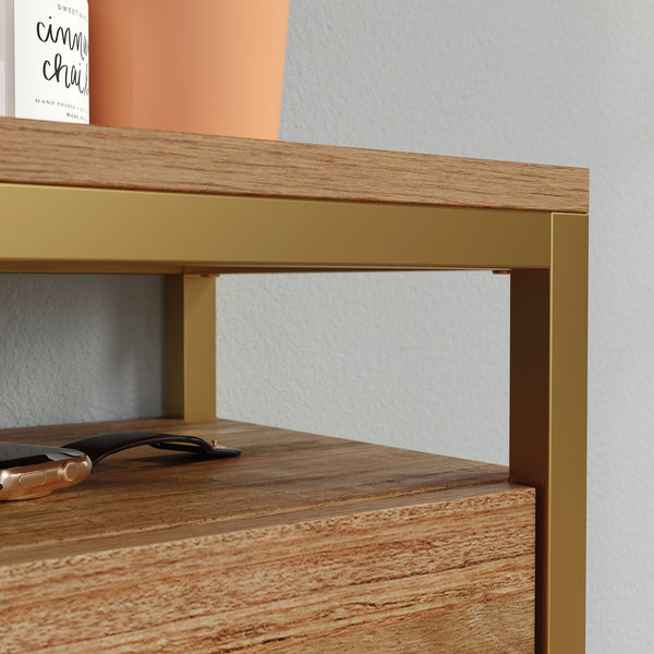 English Elm Wall-mounted Shoe Cabinet with Mirror and Hooks — Space-Saving Tilt-Out Storage, Brown Engineered Wood B356P367815