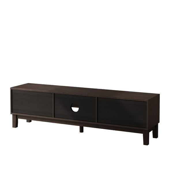 English Elm Modern Mid-Century Media Console with 4 Drawers and Concealed Cable Management, Stylish TV Stand Up to 75" Dark Brown W757P305596