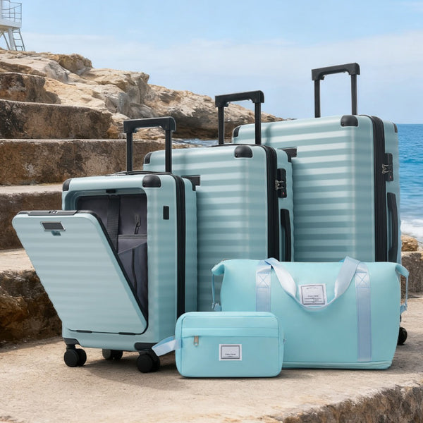 English Elm Luggage 5 Piece Abs Hardshell Travel Set with Usb Port Spinner Wheels and Tsa Lock Light Blue N732P265290N
