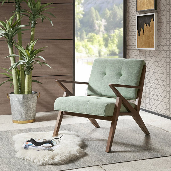 JLA Home INK+IVY - Upholstered Sculptural Arm Chair with Tufted Back, Angled Wood Frame, Durable Foam Comfort — Modern Mid-Century Appeal IIF18-0058