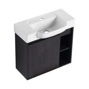 English Elm 24'' Floating Wall Mounted Bathroom Vanity with Ceramic Sink and Soft Close Cabinet Dark Oak W999P426634