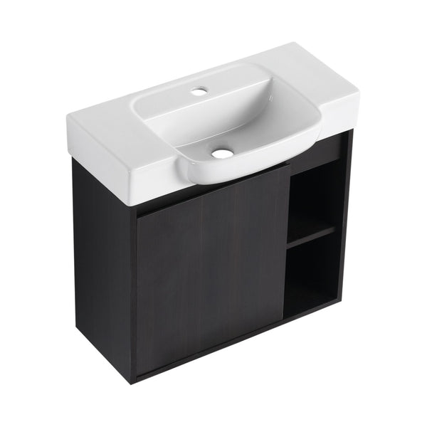 English Elm 24'' Floating Wall Mounted Bathroom Vanity with Ceramic Sink and Soft Close Cabinet Dark Oak W999P426634