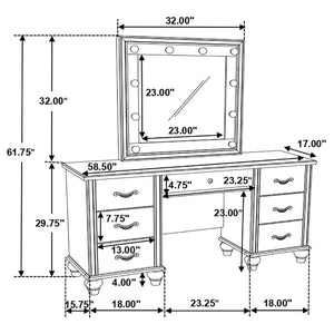English Elm Charlotte White 7-Drawer Vanity Desk with LED Mirror, Glossy Modern Glam Makeup Table for Luxe Rooms B062S01008