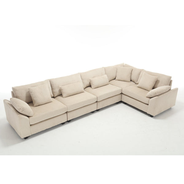English Elm {New} Oversized Modular Sectional Sofa - Cozy Beige Corduroy, Convertible Design For Stylish Living Spaces W2325S00014-GIGA
