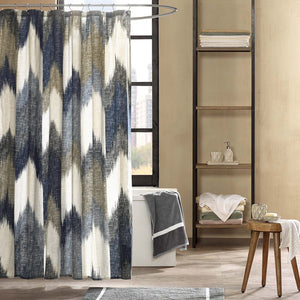 JLA Home INK+IVY - Cotton INK+IVY Alpine Shower Curtain — 200TC Broken Chevron in Blues & Taupe, Soft, Machine-Washable II70-541