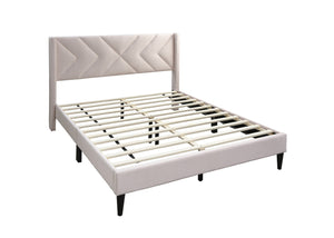 English Elm Elegant Velvet Upholstered Queen Bed with Geometric Stitched Headboard, Platform Design, 12" Height Light Pink 66 L x 23 W x 9 H B011P238935