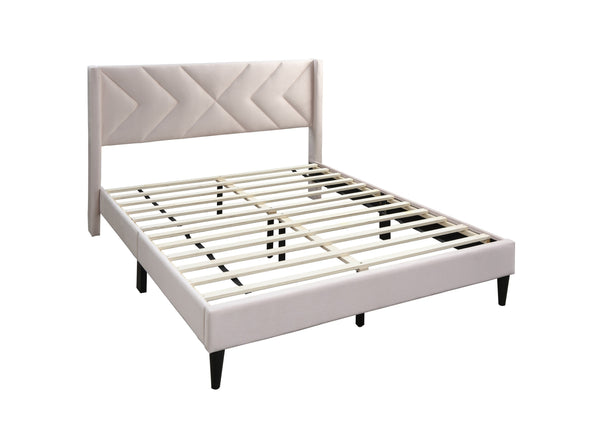 English Elm Elegant Velvet Upholstered Queen Bed with Geometric Stitched Headboard, Platform Design, 12" Height Light Pink 66 L x 23 W x 9 H B011P238935