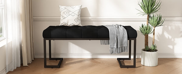 English Elm Christopher Knight Home® - Upholstered Button Tufted Bench – Luxurious Velvet Seating With Iron Frame, Modern Black & Bronze Design N757P256383B