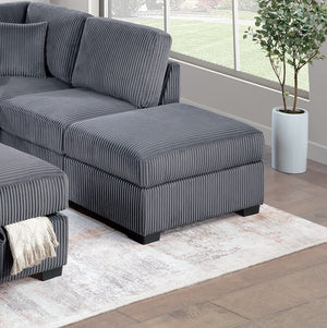 English Elm Dark Gray Wide-Welt Corduroy Sectional Sofa 3pc L-Shaped Reversible Chaise w/ USB Storage Ottoman B011S01771