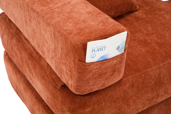 English Elm UNITED Folding Sofa Bed with Removable Cover Zipper, Chenille Memory Foam Sleeper for Small Spaces Orange W1568P293805